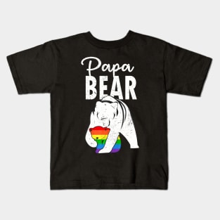 Papa Bear Gay Pride Flag LGBT Dad Camping Father Day Kids T-Shirt